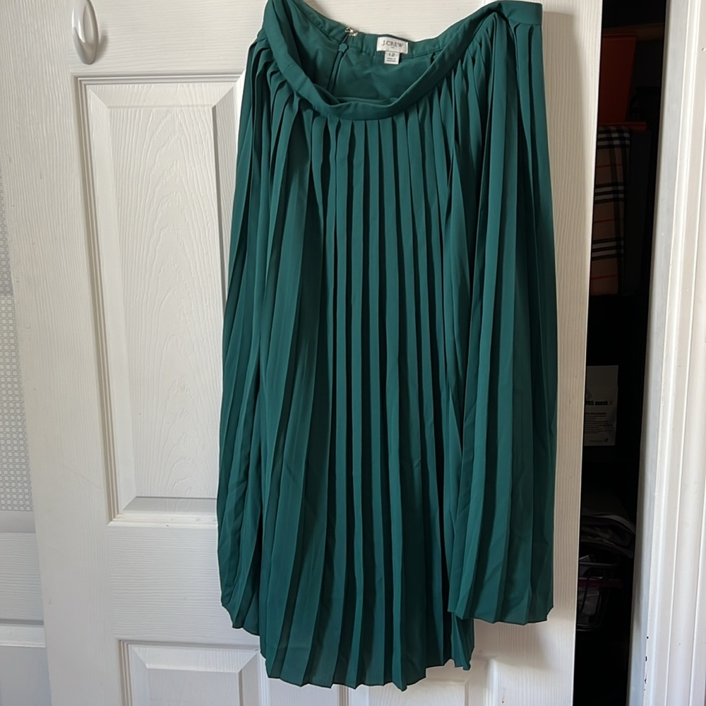 J Crew green pleated midi skirt